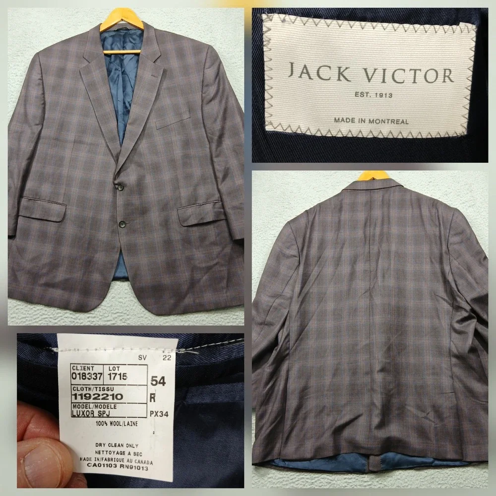 Jack Victor‎ Men's 54R Brown Plaid 100% Wool Blazer Sport Coat Canada